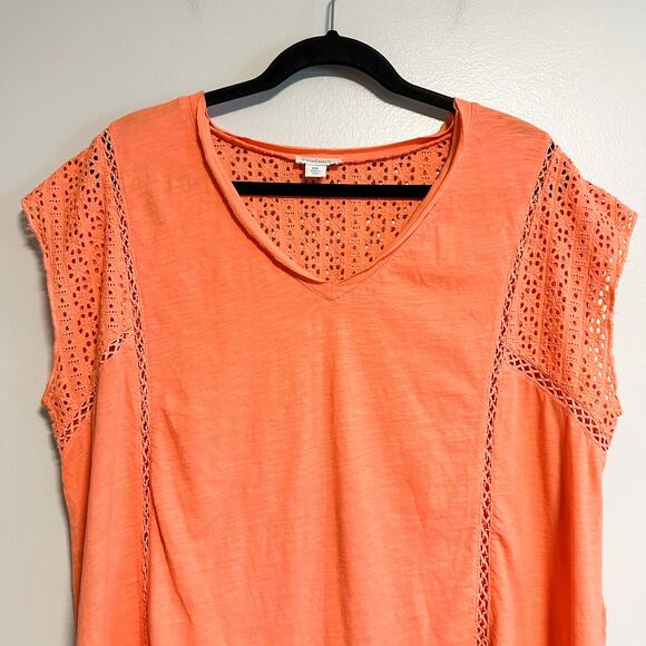 Sundance Eyelet V-Neck Orange Short Sleeve Casual Top Size XXL - Picture 4 of 13